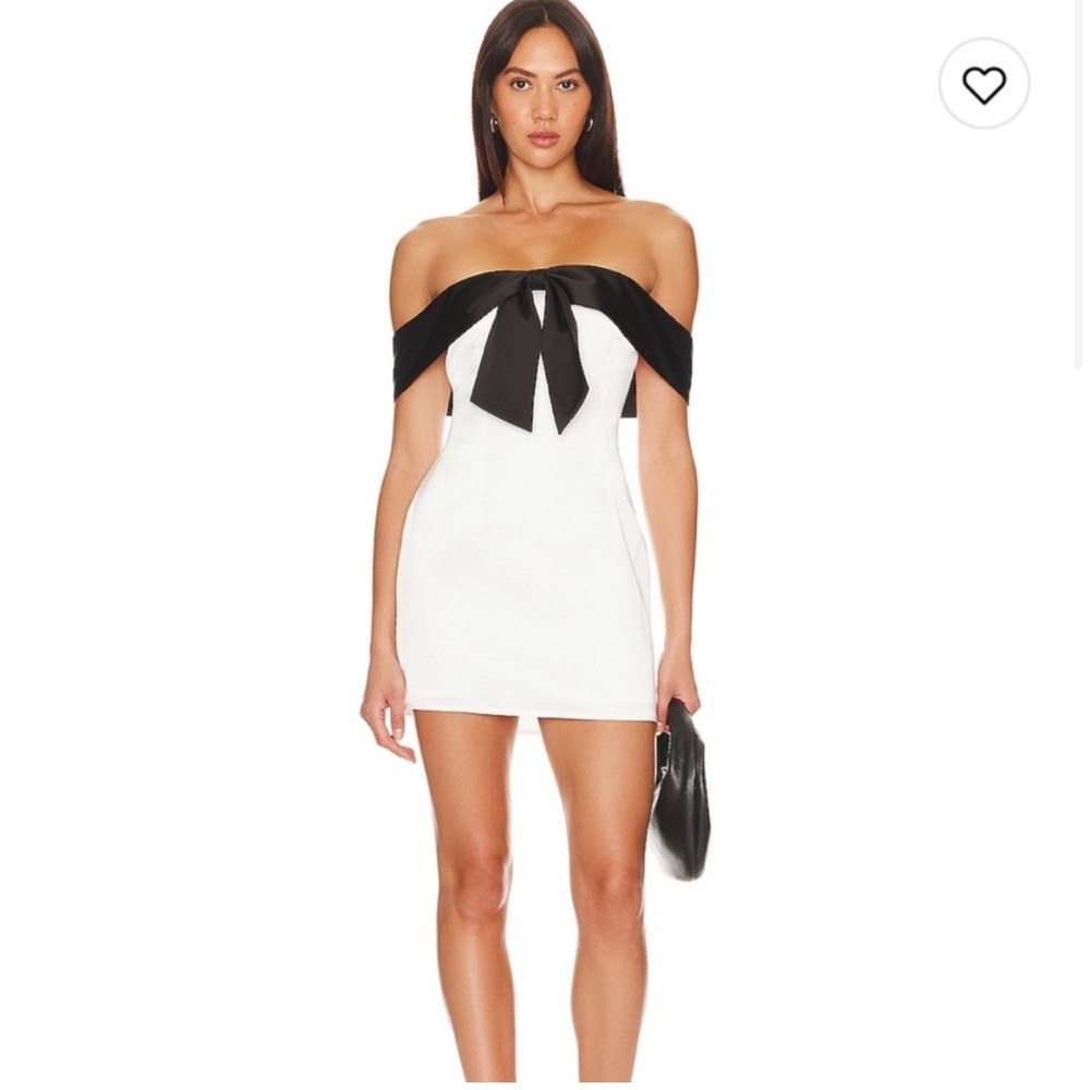 “Jewel Mini Dress in white and black More to come bow dress” revolve dress